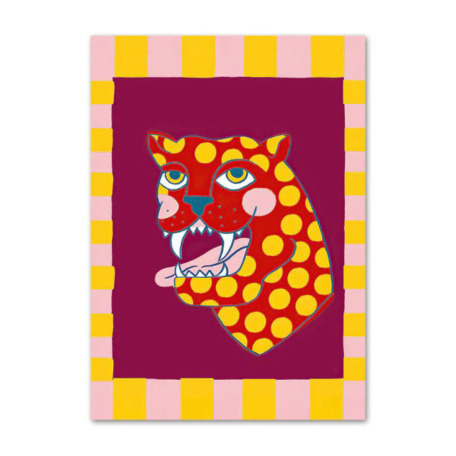 Dziwne azjatyckie plakaty z lampartem na płótnie