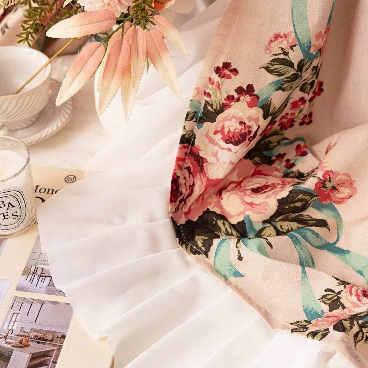 Gabinet z Różami Bukiet z Haftem Ozdobne Kwiatowe Zasłony