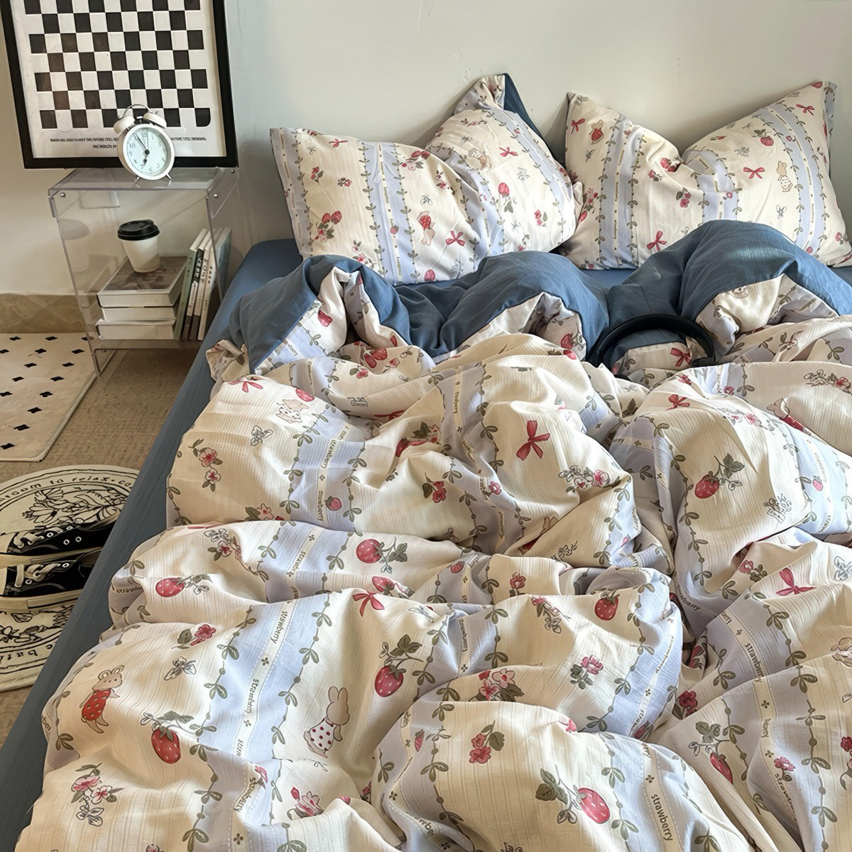 Wiktoriański zestaw pościeli z kwiatowym motywem truskawkowym