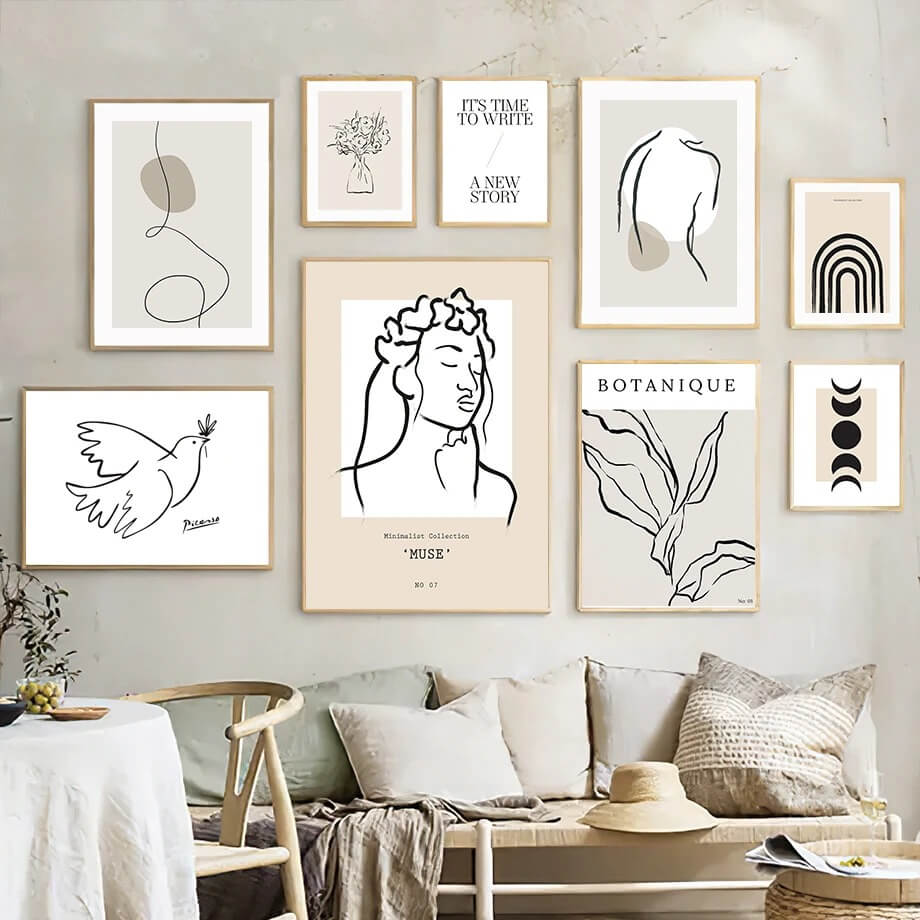 Postery na płótnie z minimalistycznym konturem artystycznym