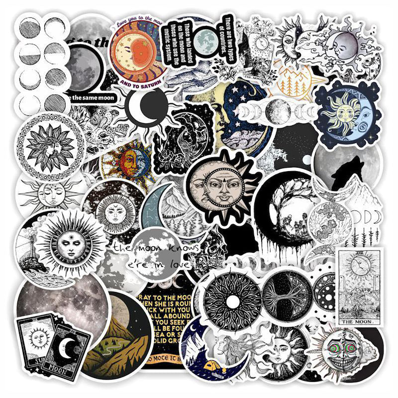Zestaw nakletek z monochromatycznym słońcem i księżycem