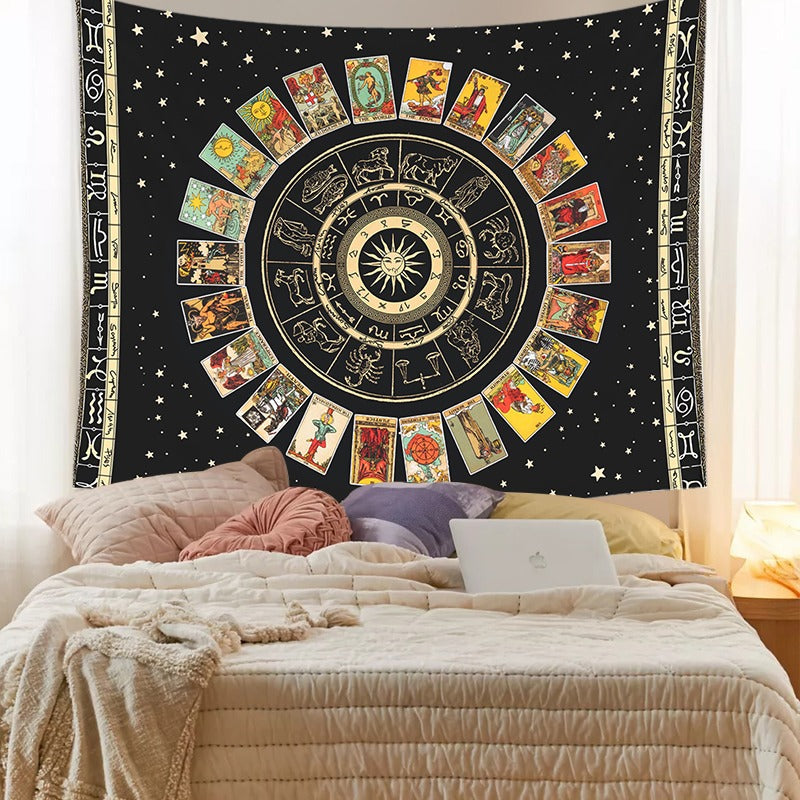 Czarny Tapestry z Kartami Tarota Mandala