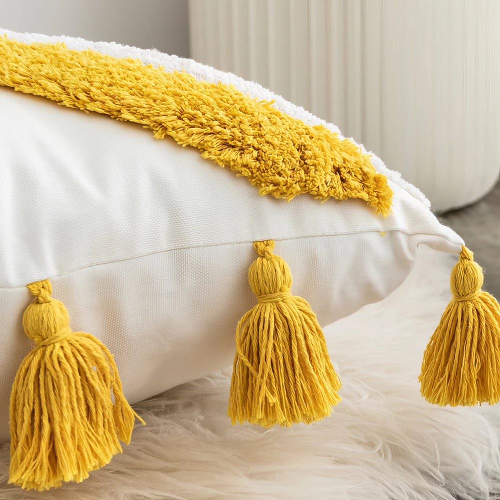 Niebiesko-żółta teksturowana pokrywa na poduszkę