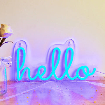 Niebieski neon LED z napisem Hello