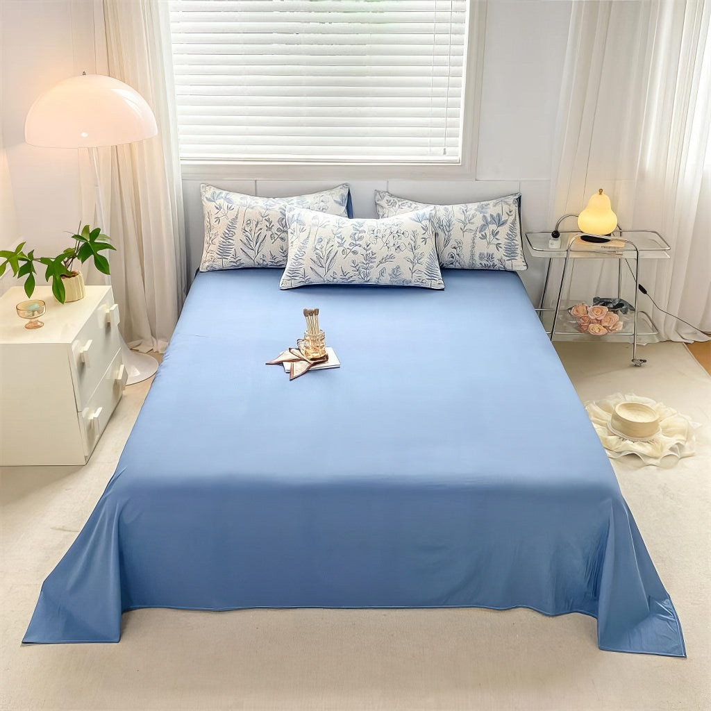 Pościel zestaw z monochromatycznym wzorem dzikich kwiatów w odcieniach niebieskiego