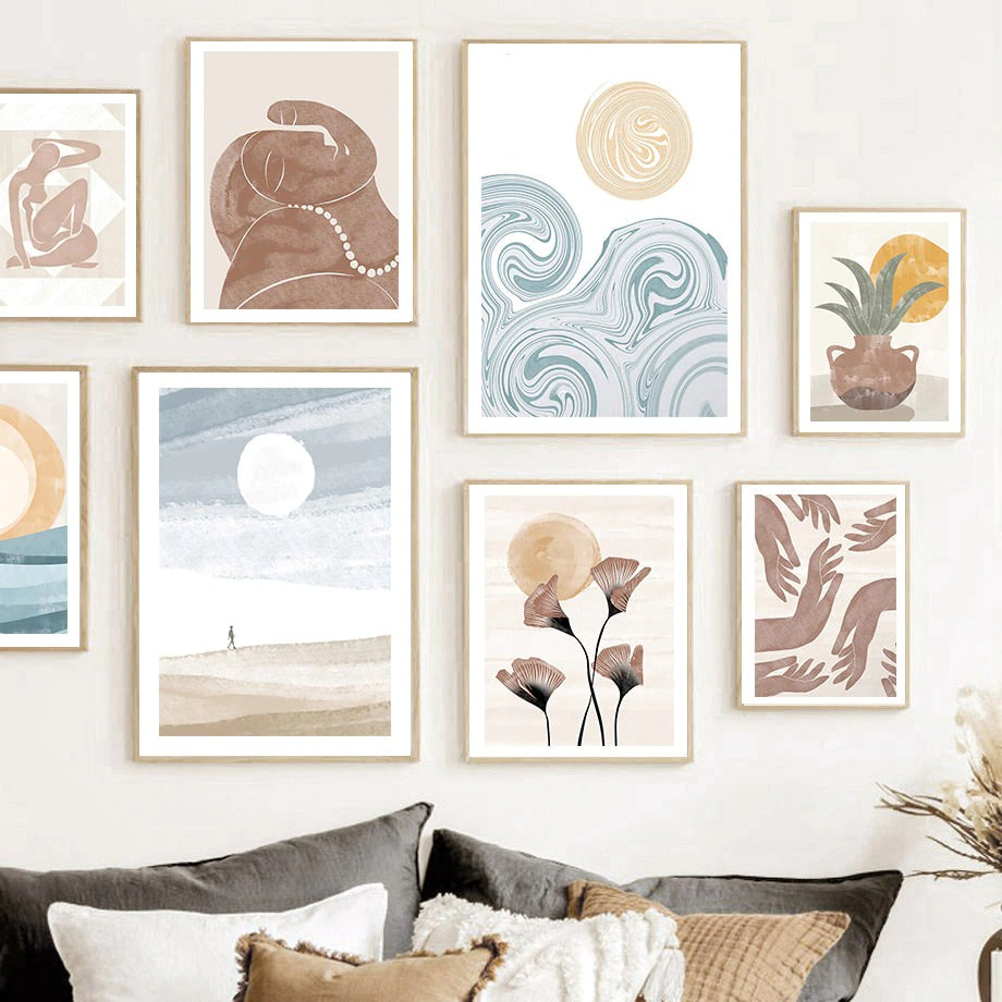 Plakaty na płótnie w stylu boho z akwarelowym wzorem