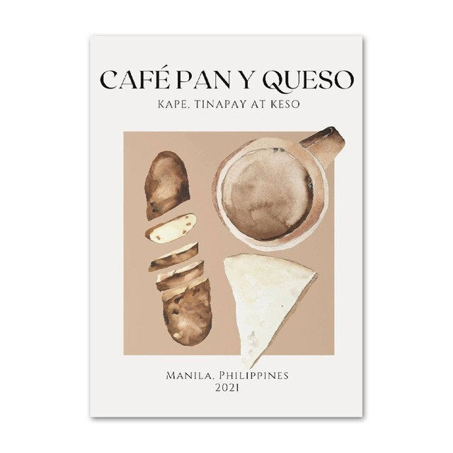 Plakaty na płótnie z chlebem i kawą