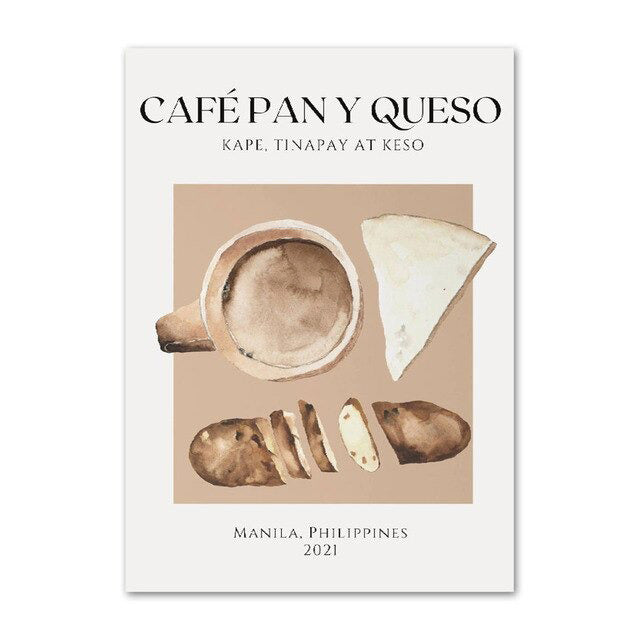 Plakaty na płótnie z chlebem i kawą