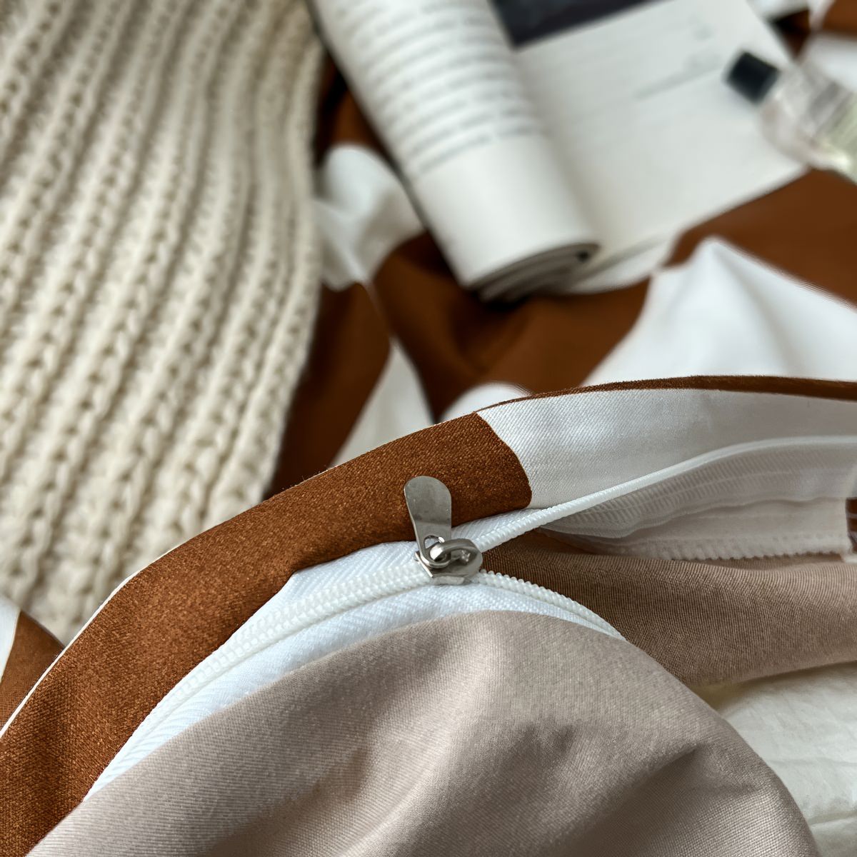 Brązowy Zestaw Pościeli w Kratę