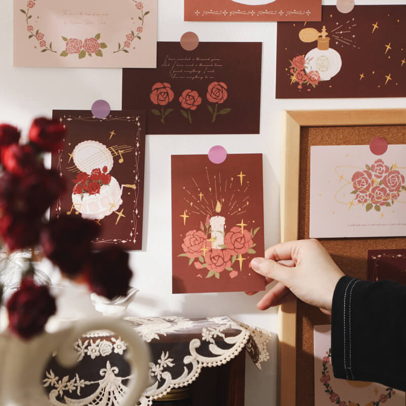 Kolorowa kolekcja pocztówek z czerwonymi różami Coquette