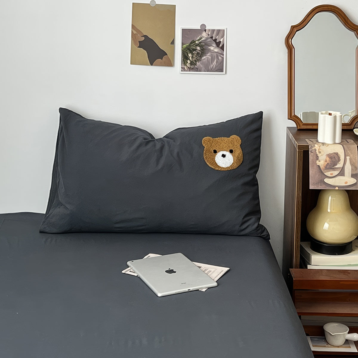 Komplet pościeli w pasiaki granatowo-kremowe