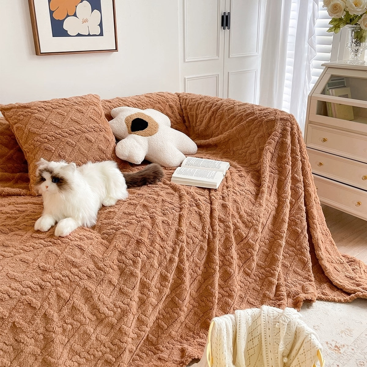 Kołdra z pluszowym wzorem w kratę