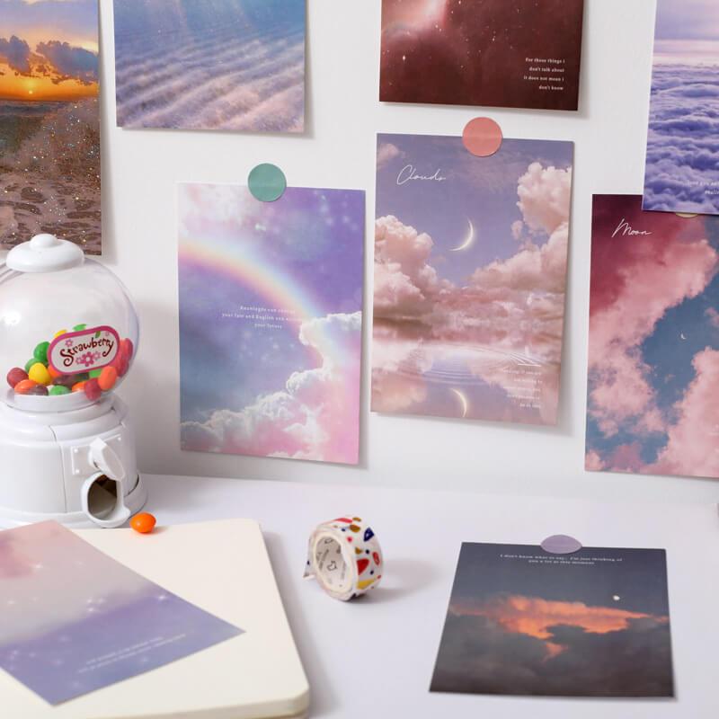 Kolorowe karty pocztowe z chmurami brokatowymi na ścianę