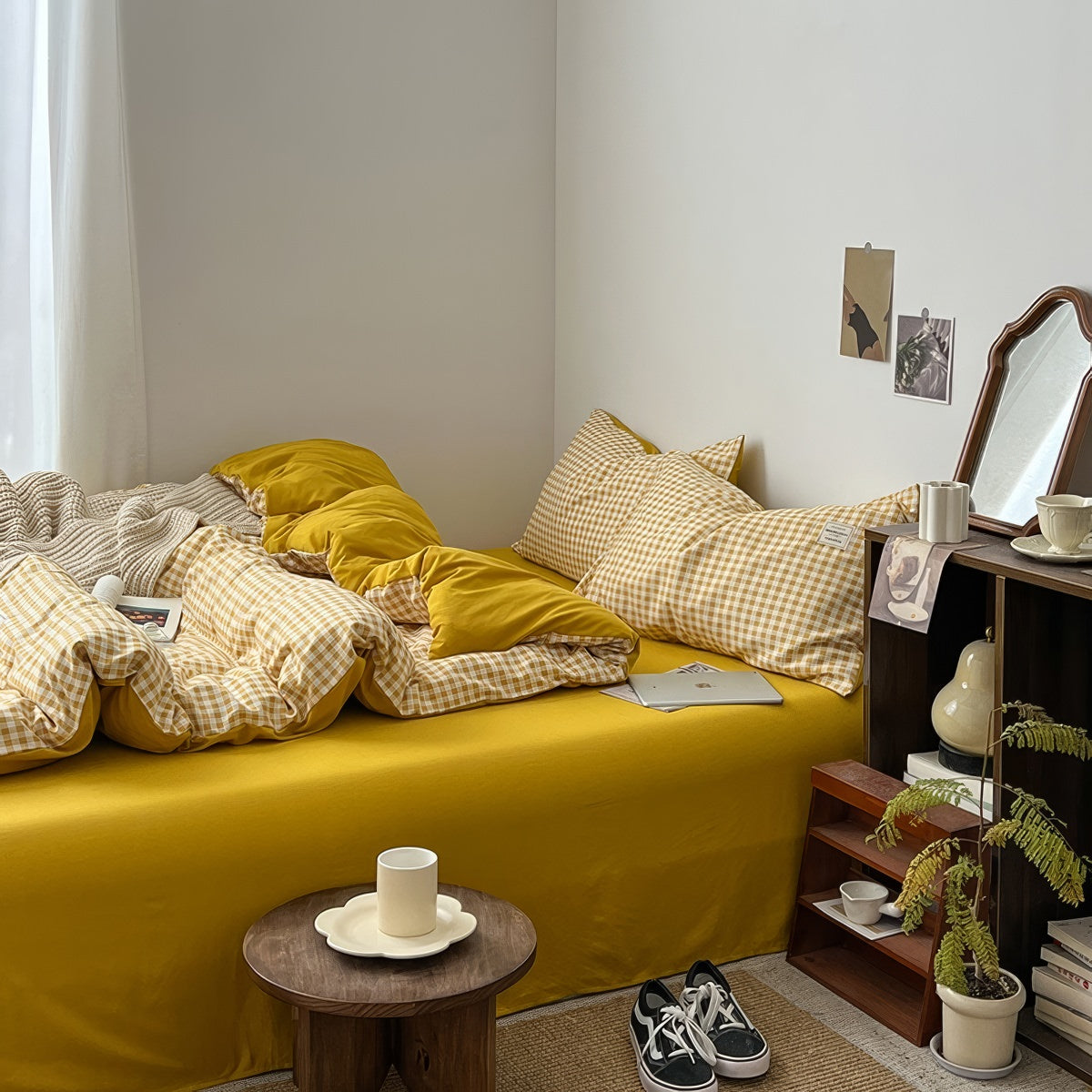 Zestaw pościeli w złoto-żółty kratek