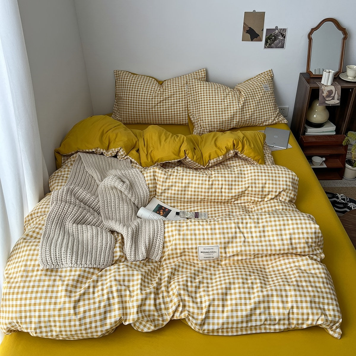 Zestaw pościeli w złoto-żółty kratek