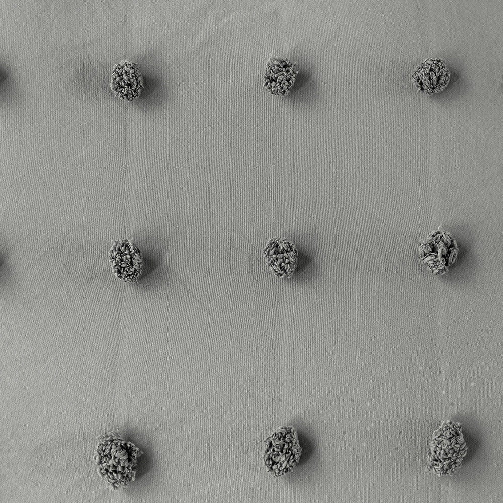 Szara zasłona z pomponami zestaw pościeli