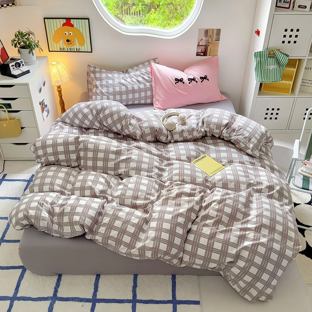 Zestaw pościeli z wzorem w kratkę kawaii