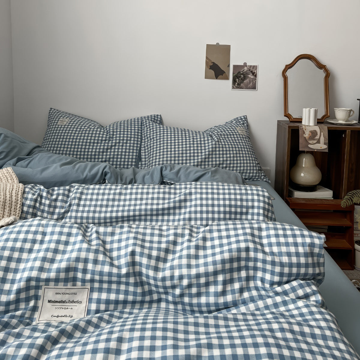 Zestaw pościeli w błękitny wzór gingham