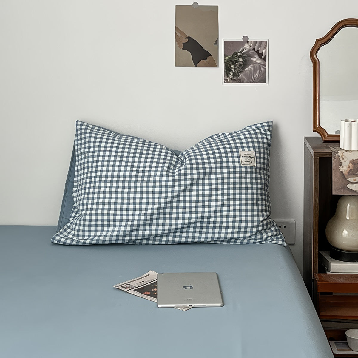 Zestaw pościeli w błękitny wzór gingham