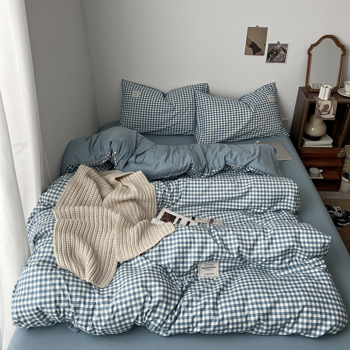 Zestaw pościeli w błękitny wzór gingham