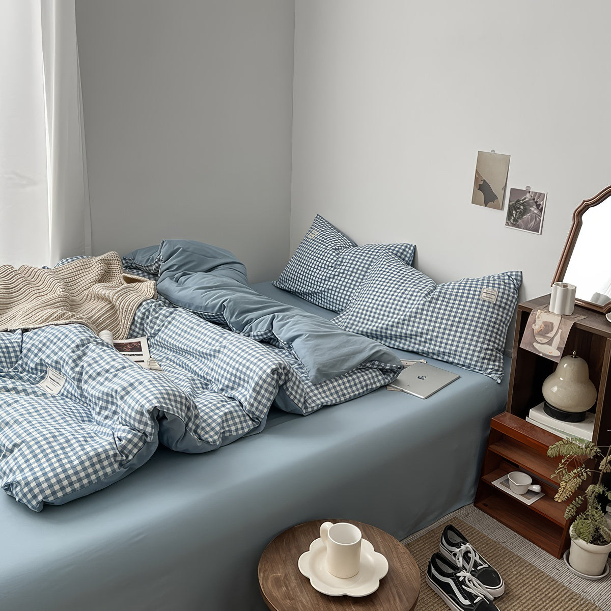 Zestaw pościeli w błękitny wzór gingham