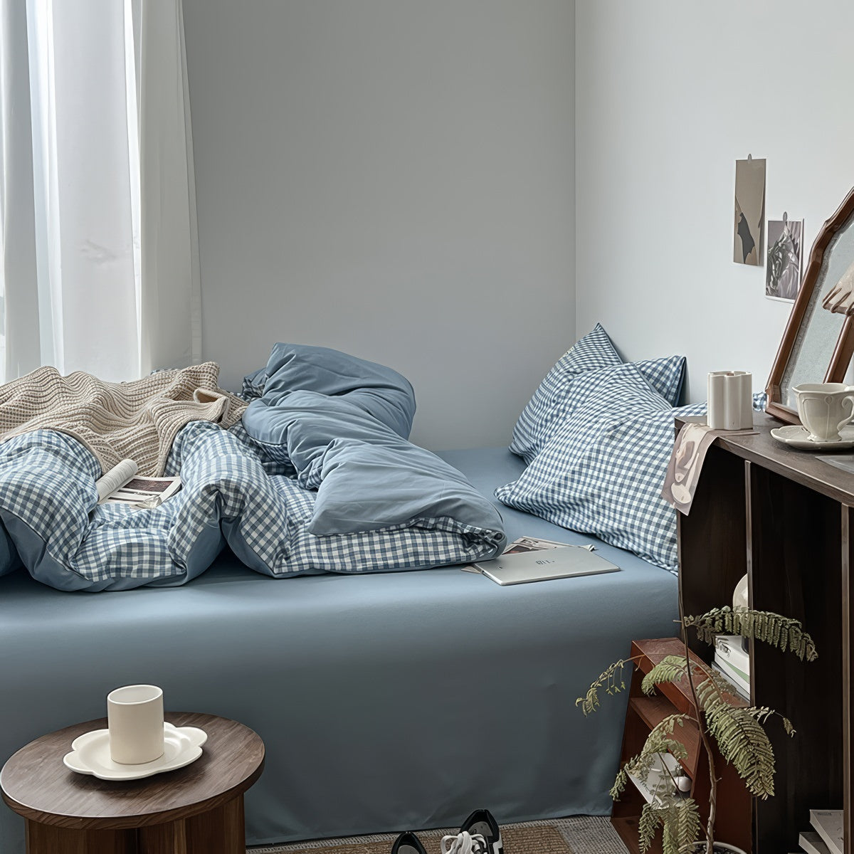 Zestaw pościeli w błękitny wzór gingham