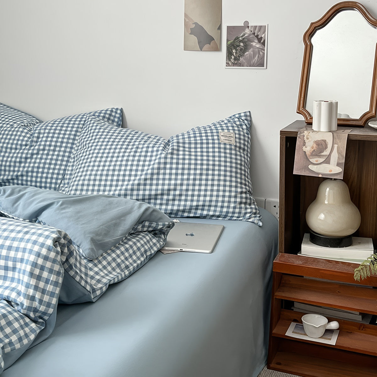 Zestaw pościeli w błękitny wzór gingham