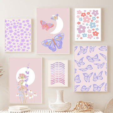 Jasnofioletowe plakaty na płótnie z motylami