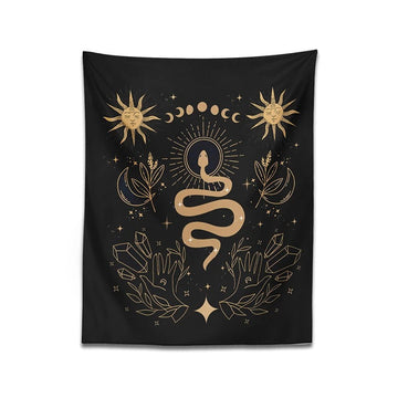 Gobelin z motywem faz księżyca i węża