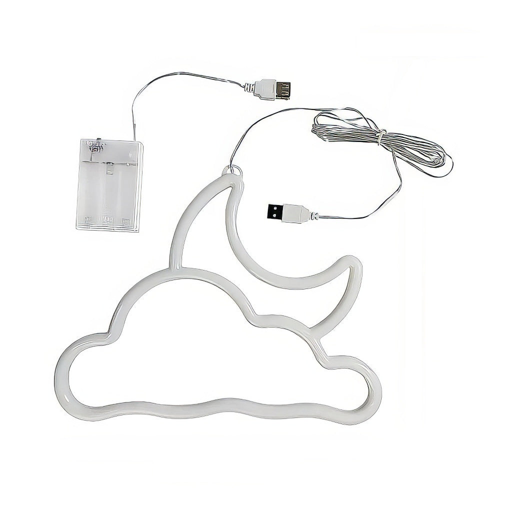 Niebiesko-różowa neonowa dekoracja ścienna z księżycem i chmurą LED