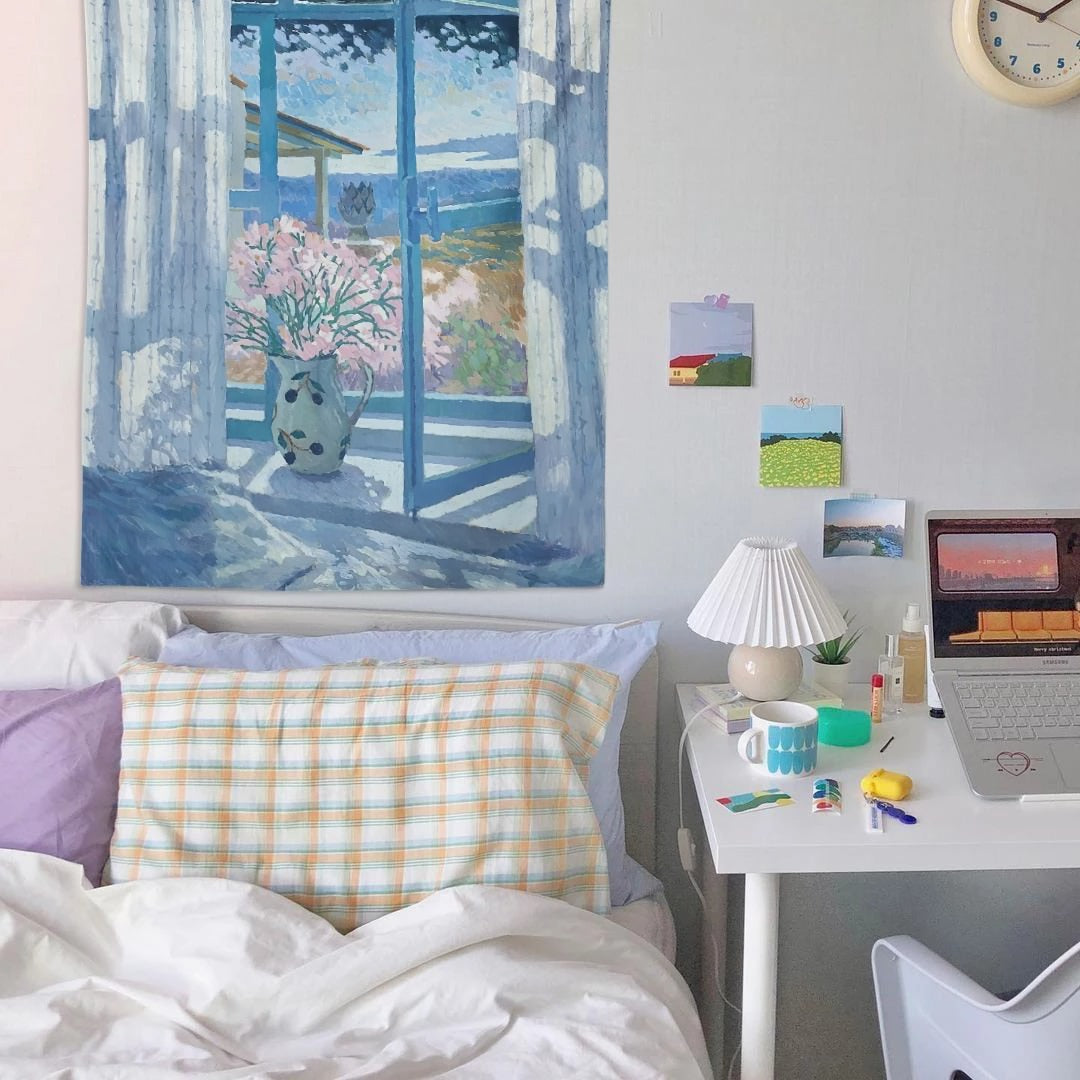 Obraz na oknie namalowany farbami olejnymi