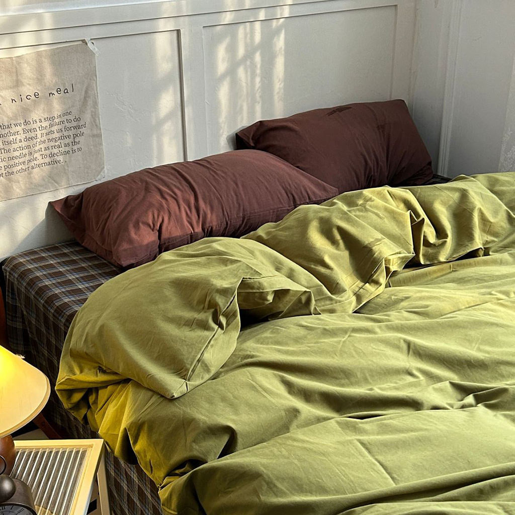 Zestaw pościeli Rustic w kratę oliwkową