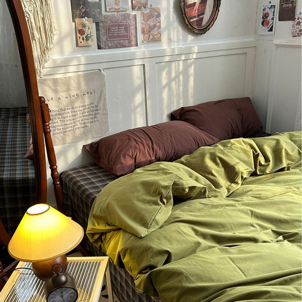 Zestaw pościeli Rustic w kratę oliwkową