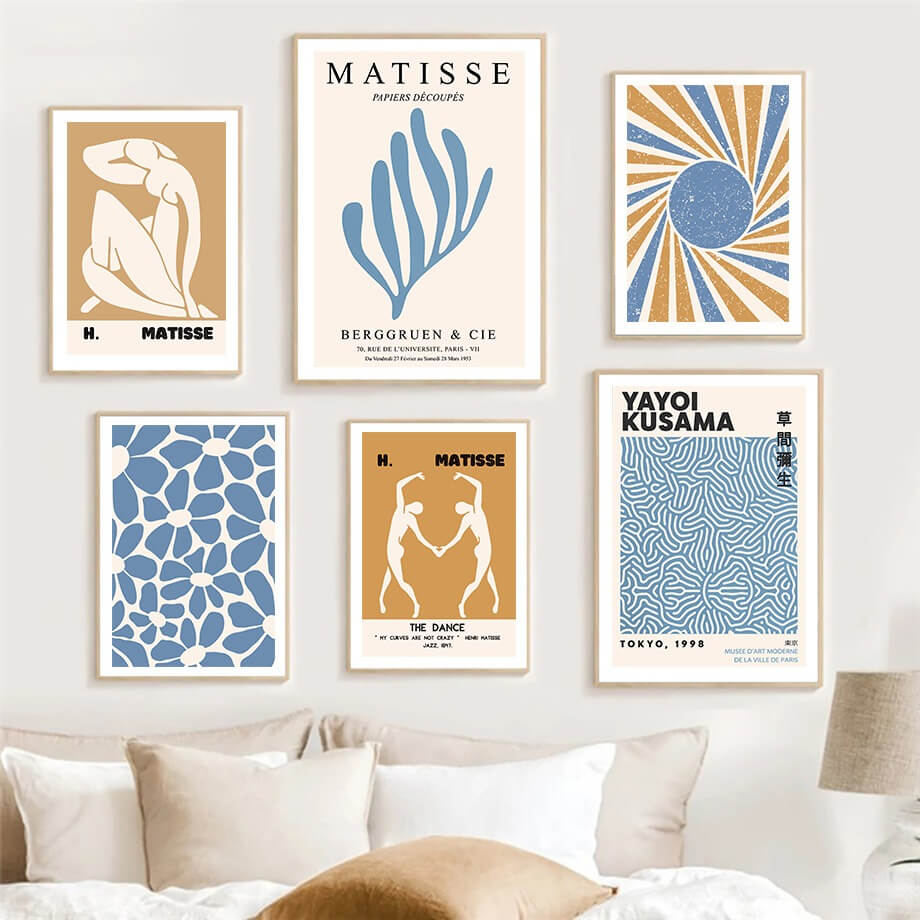 Plakaty na płótnie na ścianę w kolorze jasnopomarańczowym i niebieskim