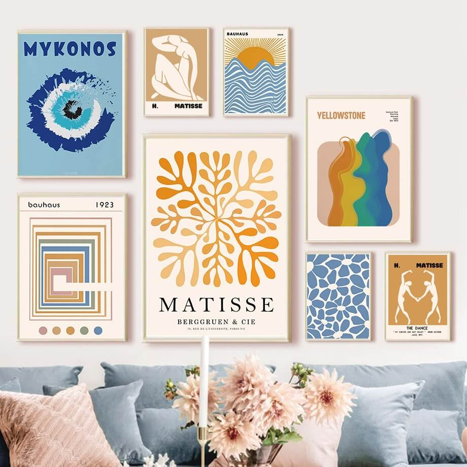 Plakaty na płótnie na ścianę w kolorze jasnopomarańczowym i niebieskim