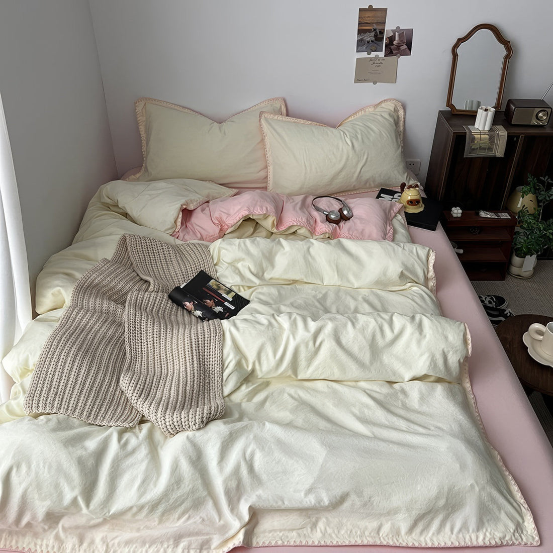 Zestaw pościeli w jasnoróżowe i żółte pastele