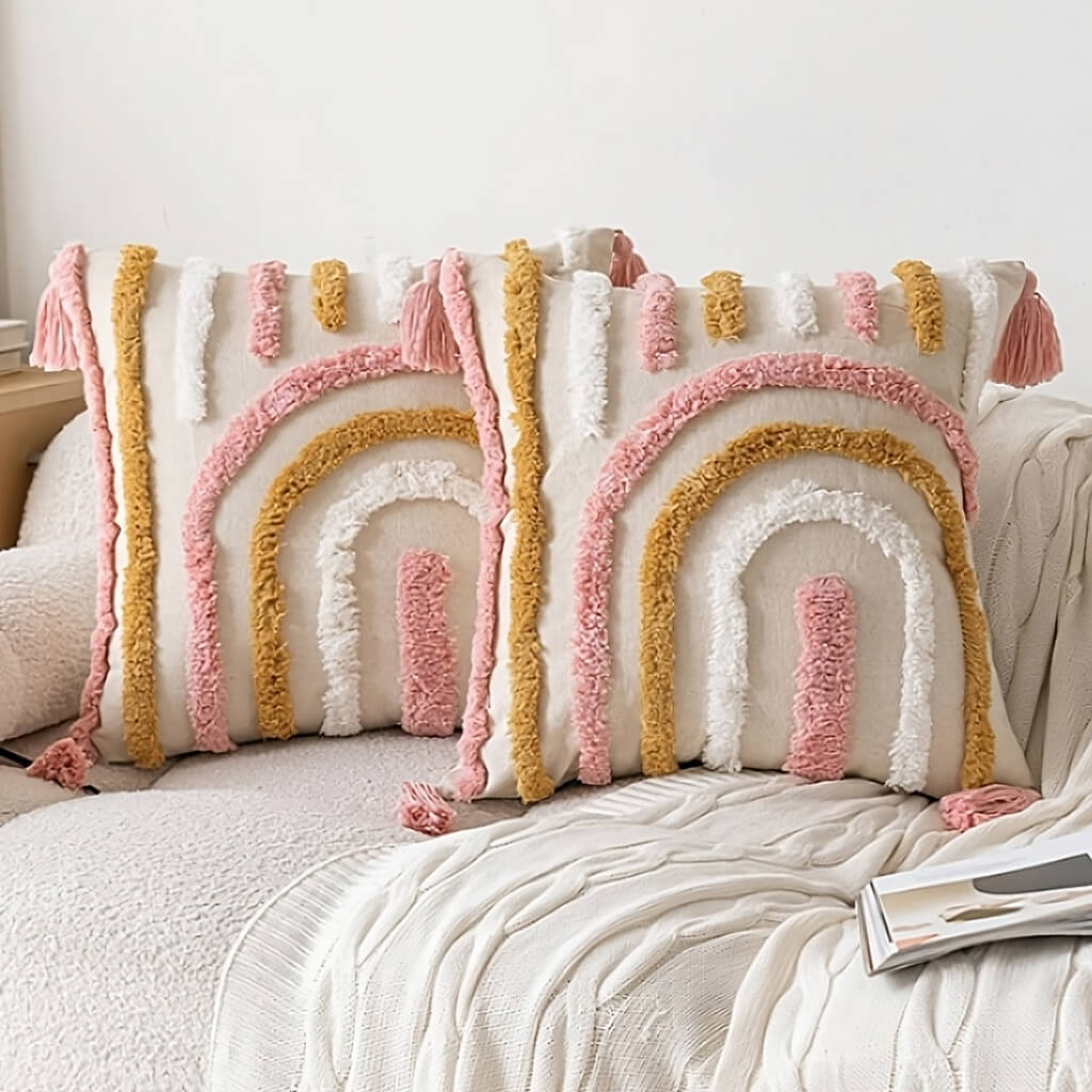 Pokrycie na poduszkę z pastelową archową imitacją tufting