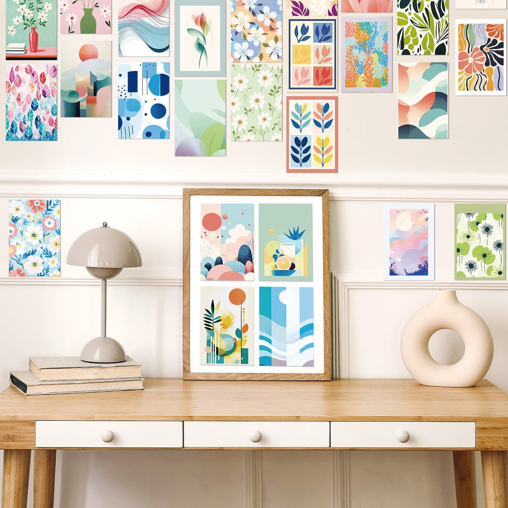 Zestaw kart do kolażu ściennego z pastelowym minimalizmem