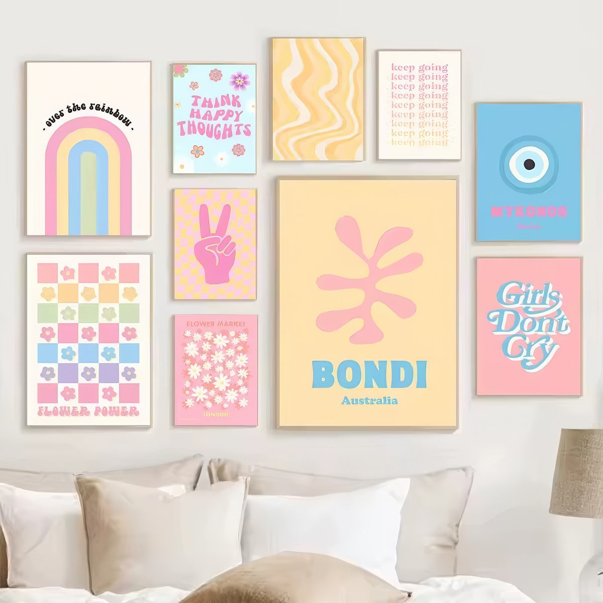 Pastelowa Kolekcja Plakatów na Płótnach z Kolazami Pozytywnych Wibracji