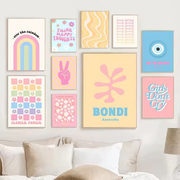 Pastelowa Kolekcja Plakatów na Płótnach z Kolazami Pozytywnych Wibracji