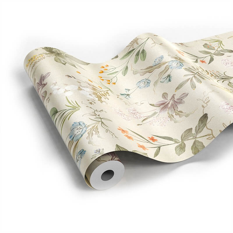 Beżowa Tapeta Z Kwiatowym Wzorem w Stylu Cottagecore Na Zrywanie