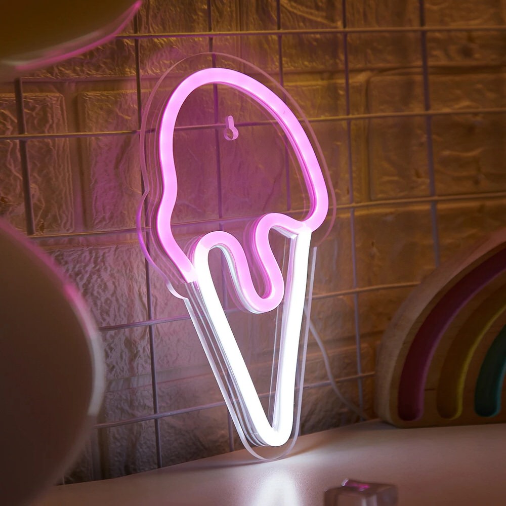 Różowa Lampa Neonowa z Napisem Łańcuch LED Ice Cream