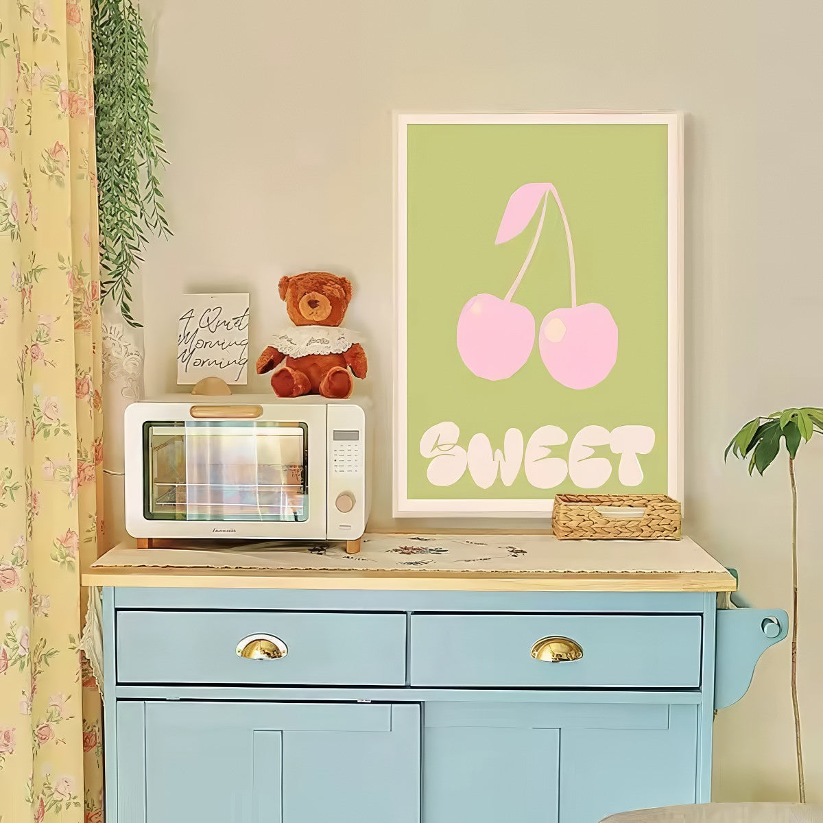 Postery z falistym poppym zielonym płótnem