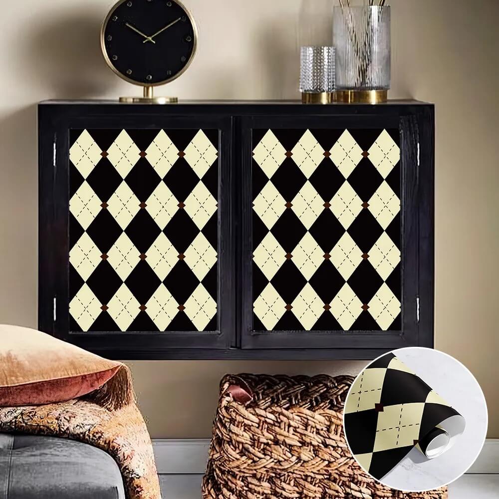 Welurowa tapeta z odwracalnym wzorem Argyle w stylu vintage