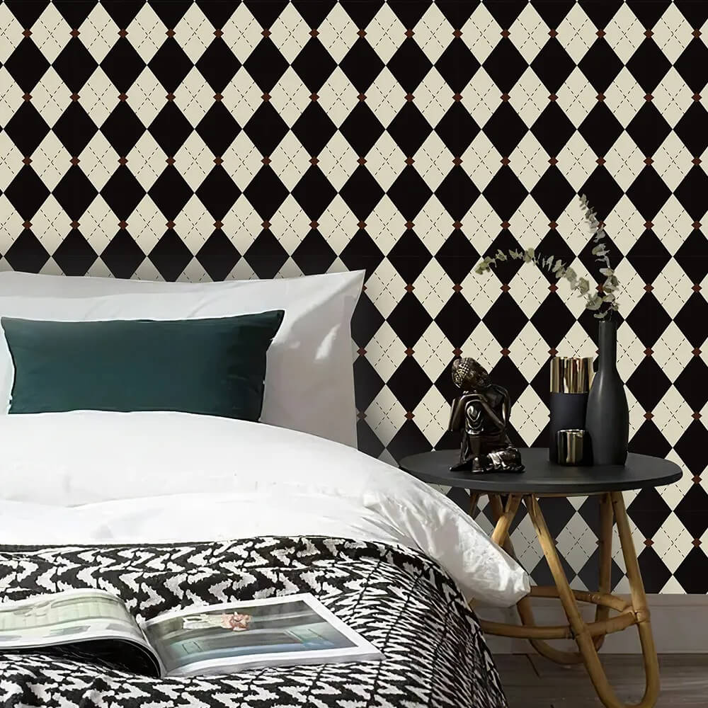 Welurowa tapeta z odwracalnym wzorem Argyle w stylu vintage