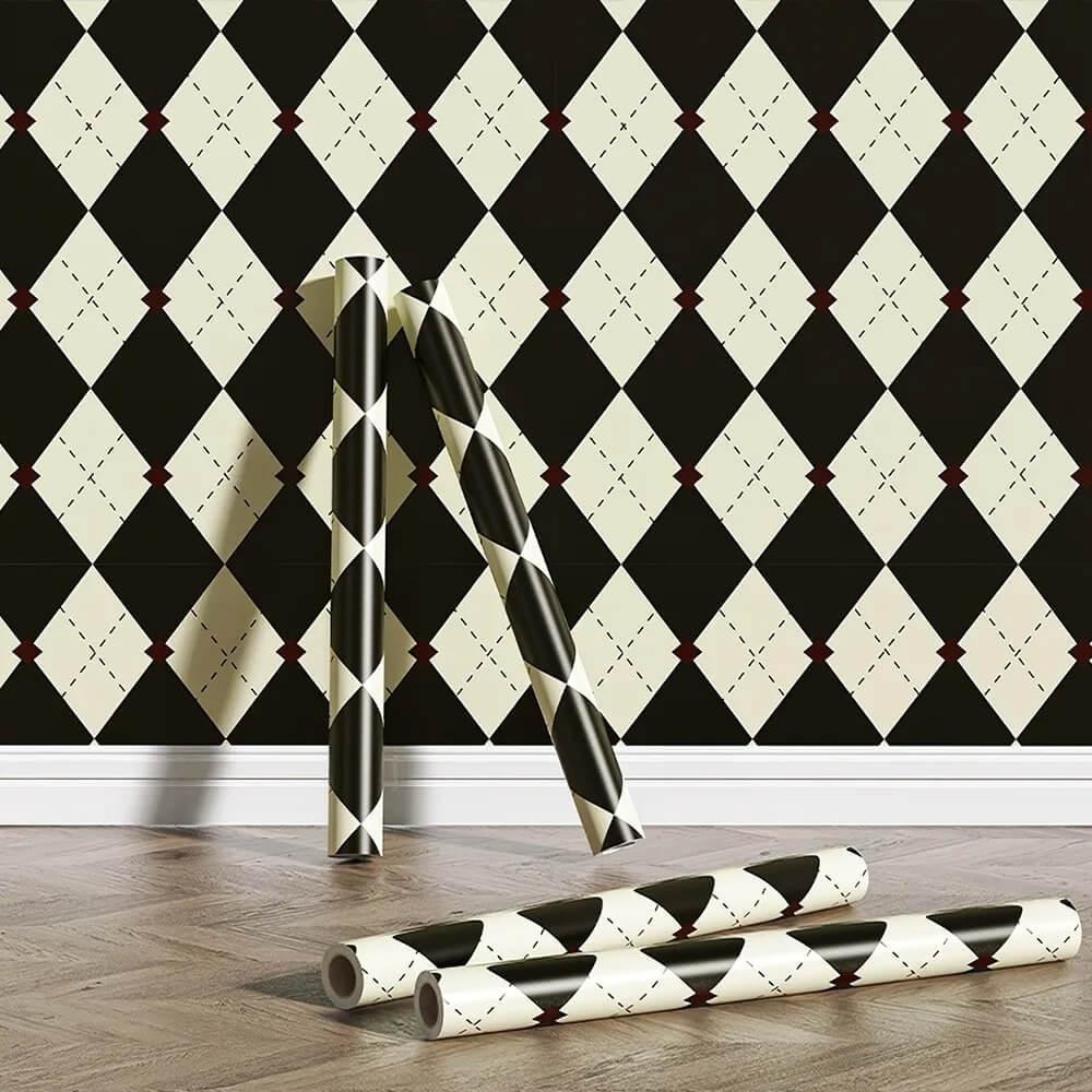 Welurowa tapeta z odwracalnym wzorem Argyle w stylu vintage