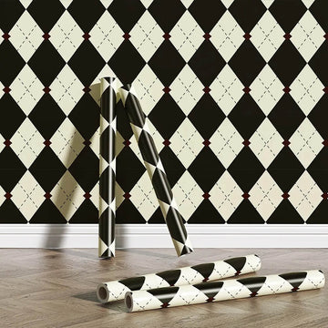 Welurowa tapeta z odwracalnym wzorem Argyle w stylu vintage