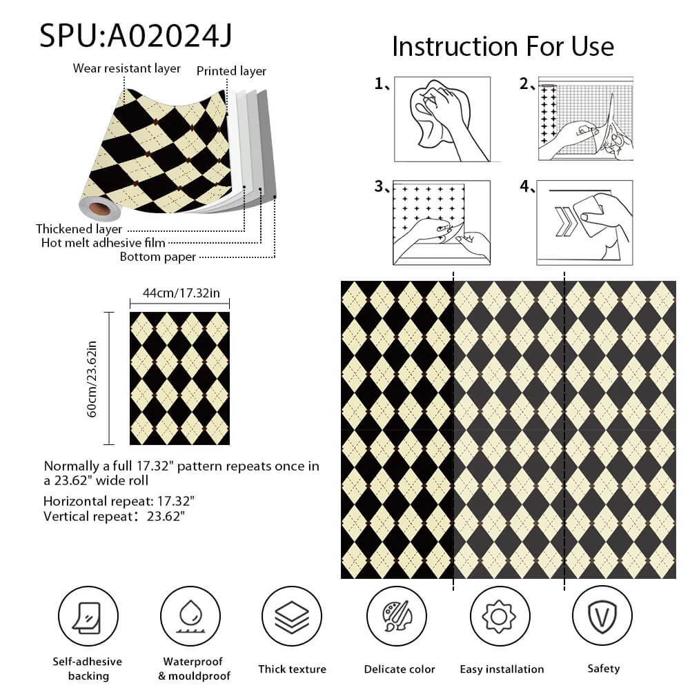 Welurowa tapeta z odwracalnym wzorem Argyle w stylu vintage