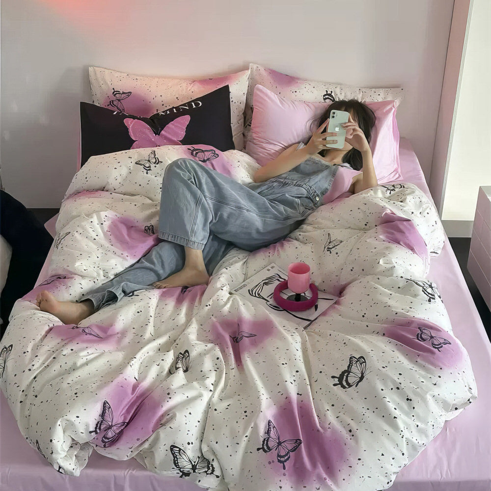 Wek vintage motyle Y2K estetyczny zestaw pościeli