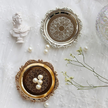 Retro Błyszcząca Metalowa Taca na Biżuterię